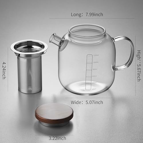 Glass Teapot With Stainless Steel Infuser 1200ml