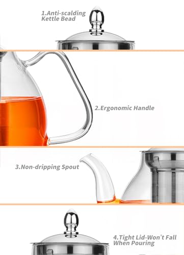Glass Teapot Including 6 Blooming Flower Tea Balls