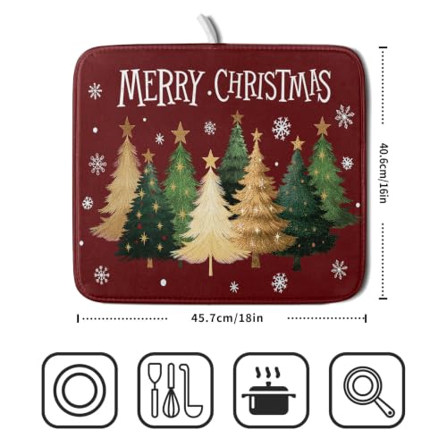 Xmas Tree Red Dish Drying Mat for Kitchen Counter