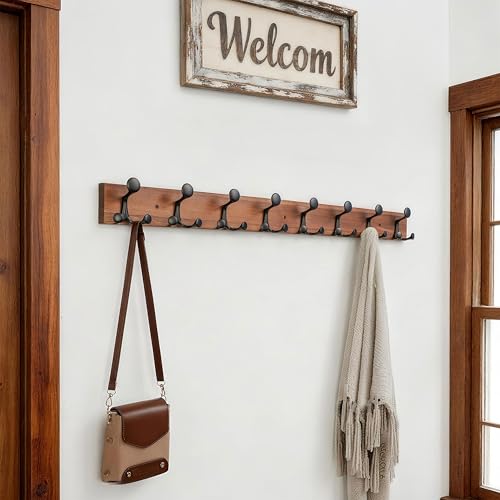 43 Inch Wood Coat Rack Wall Mount with 8 Triple Hooks (2 Count)