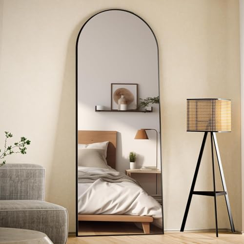 24"x65" Black Arched Floor Full Length Dressing Body Mirror