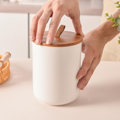 White Ceramic Canister Set with Bamboo Lids