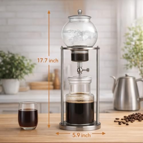 Luxury Ice Cold Brew Dripper Coffee Maker in Stainless Steel and Borosilicate Glass
