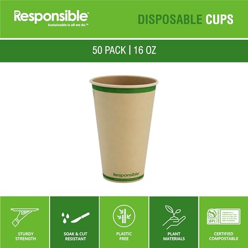 Certified Compostable 16 oz Paper Cups (50 Count)