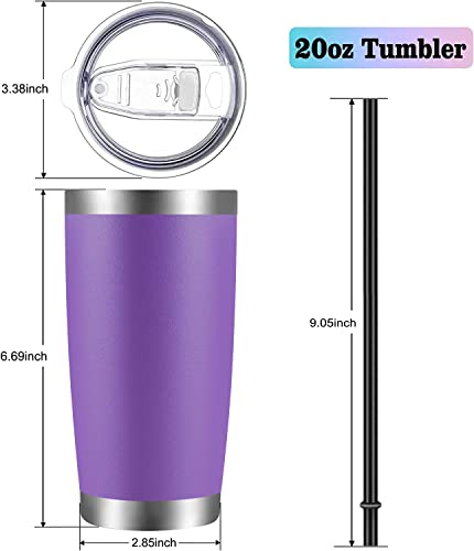 20oz Tumbler with Lid and Straw Stainless Steel Tumbler Cup Bulk Vacuum Insulated Double Wall Travel Coffee Mug Powder Coated Coffee Cup (6 Count)