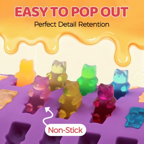 Gummy Molds 5pcs Gummy Bear Silicone Candy Molds with 2 Droppers & 1 Brush