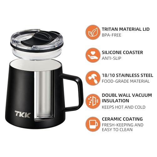 12 oz Insulated Coffee Mug with Handle Ceramic Coating Detachable Slider Lid Stainless Steel Tumbler Double Wall Vacuum Travel Cup