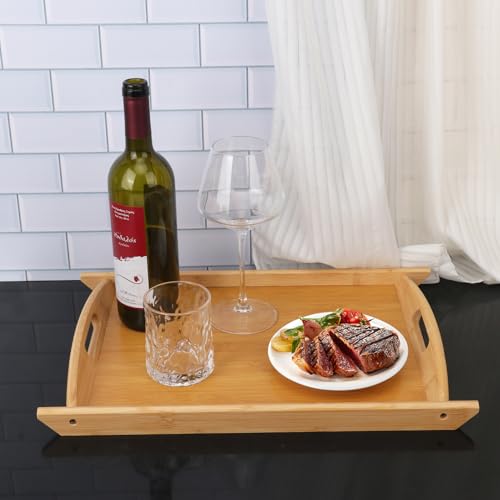 4 Pack 17.3 Inch Large Bamboo Serving Tray with Handle (4 Count)