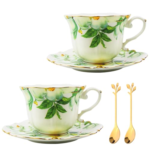 Country Roses Porcelain Tea Cup and Saucer Set with Gold Trim