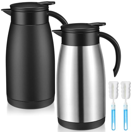 2 Pcs Thermal Coffee Carafe Insulated Stainless Steel Coffee Carafe for Hot Liquid Vacuum Thermal Pot Creamer Pitcher Dispenser with Brushes Keeping Hot Water Milk (2 Count)