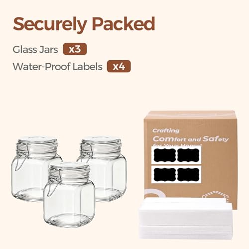 Glass Storage Jars 34 oz 3 Pack for Flour Sugar (3 Count)