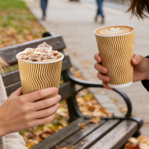 500 Pack 16oz Insulated Disposable Paper Coffee Cups Champagne (500 Count)