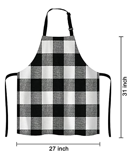 Black and White Buffalo Plaids Bib Apron with Adjustable Neck for Men Women