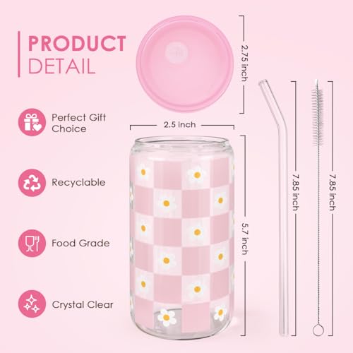 Checkerboard Daisies Glass Can