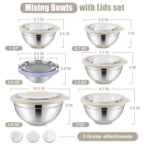 Stainless Steel Mixing Bowls with Lids & Colander (6 Count)