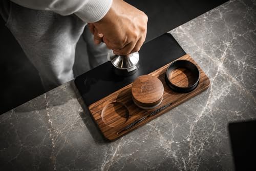 58mm Espresso Tamping Mat Walnut and Leather