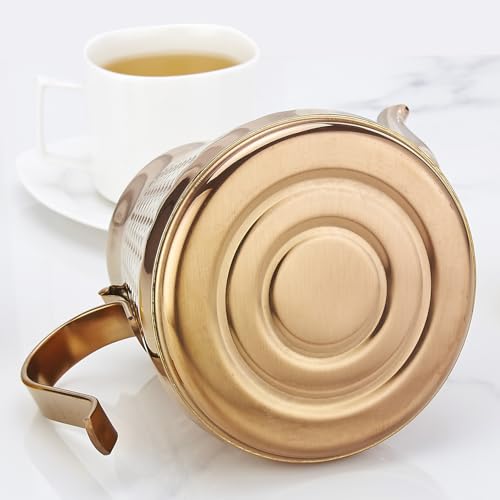 1.2L(40oz) Stainless Steel Hammer Patterned Teapot With Removeable Infuser,Loose leaf cover,Copper