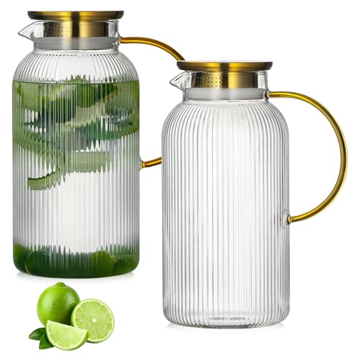 2 PACK Glass Pitcher with Lid