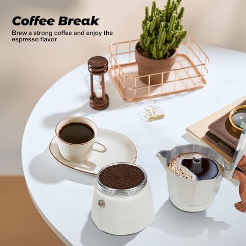 3 Cup Aluminum Moka Pot Classic Stovetop Espresso Coffee Maker 150ml 5oz Coffeemaker Percolator Mocha Pot Greca Coffee Maker Cafe Makers for Italian and Cuban Café Brewing White
