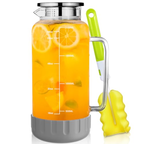 68oz Glass Pitcher with Lid and Handle for Fridge