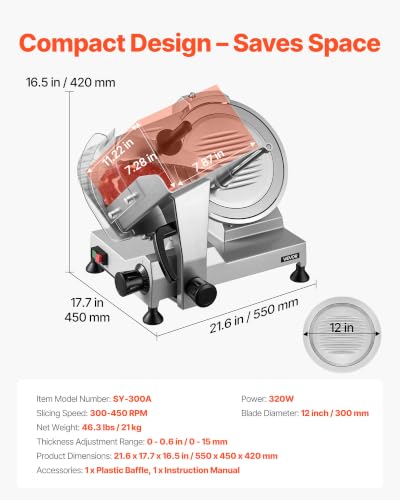 12" Commercial Meat Slicer 320W Electric Deli Food Cutter