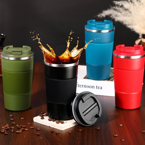 4 Pack 16 oz Bulk Travel Coffee Mug with Lid Reusable Vacuum Insulated Coffee Tumbler Double Wall Thermal Stainless Steel Camping Tea Cup for Christmas Winter Drinks Employee Gift (4 Count)