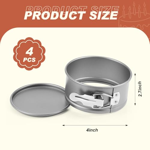 4 Pcs 4 Inch Non Stick Springform Pan with Removable Bottom Carbon Steel Round Springform Cheesecake Pan with Stainless Steel Spring Buckles for Baking Kitchens Restaurant (4 Count)
