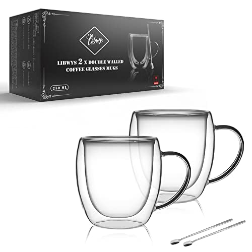 2 Pack Double Walled Coffee Cups Glasses Mug (2 Count)