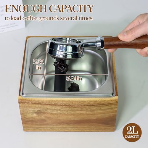 Large Acacia Wood Espresso Knock Box with Stainless Steel Interior