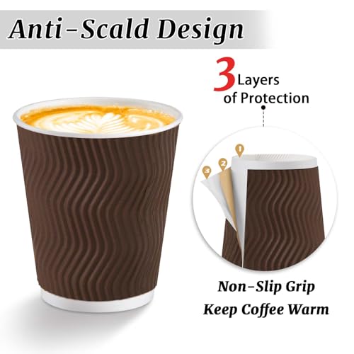 150 Pack 8 oz Disposable Paper Coffee Cups Insulated Brown (150 Count)