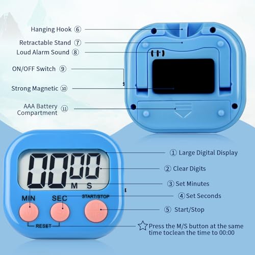 4 Pack Digital Kitchen Timer Magnetic Digital Timer with Big Display Loud Ring Cooking Timers for Kitchen Electronic Timer for Cooking (4 Count)