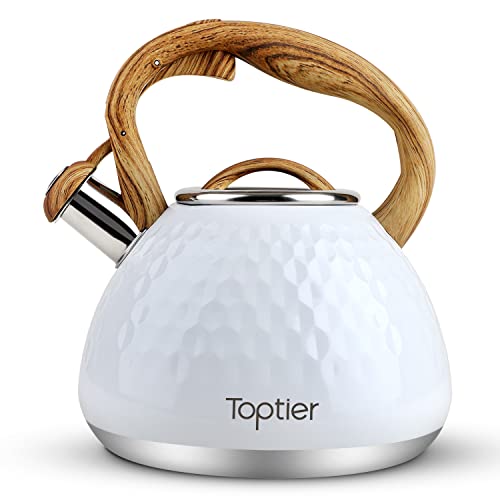 Tea Kettle Toptier Teapot Whistling Kettle with Wood Pattern Handle Loud Whistle