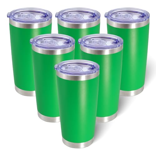20oz Tumbler with Lid Stainless Steel Tumblers Insulated Mug Green 6P (6 Count)
