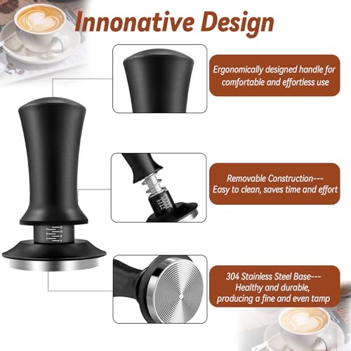 Coffee Espresso Tamper 51mm with WDT Tool Calibrated Spring Loaded