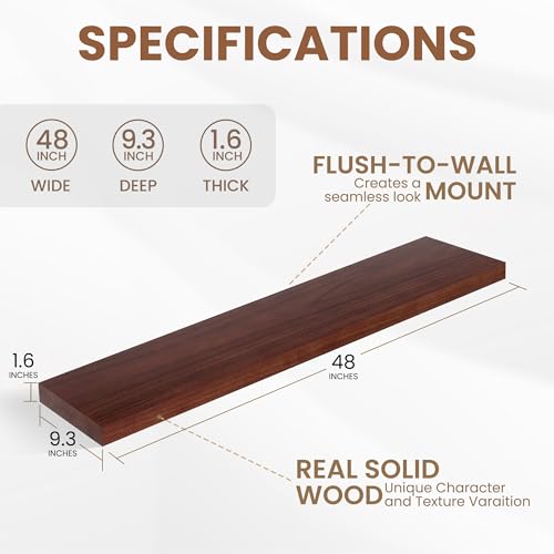 48" Solid Wood Floating Shelves