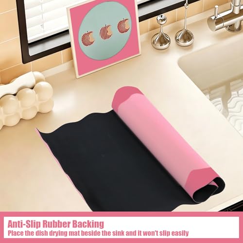 Rose Pink Scalloped Coffee Mat for Countertop Coffee Bar Mat Matt
