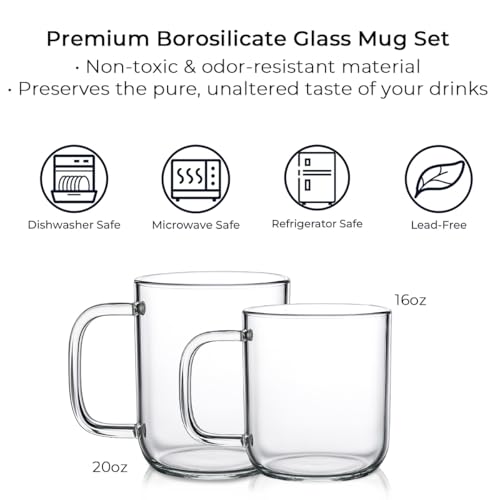 16oz Glass Coffee Mugs Set of 2 (2 Count)