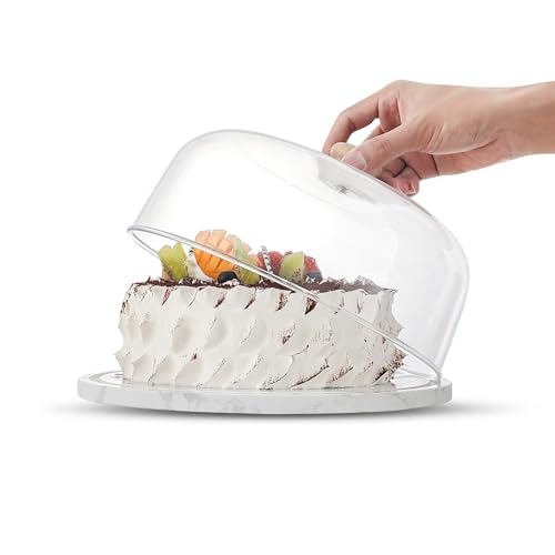 Marble Cake Stand with Acrylic Dome Lid