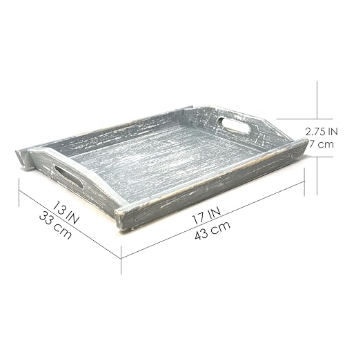 Wooden Tray 17""x13""x2"" Boat Style Vintage Grey Stylish Rustic Farmhouse Decor Serving Platter