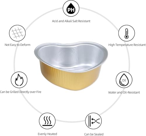 Mini Cake Pans 3.5oz Aluminum Foil Heart Cake Pan with Lids (50 Count)