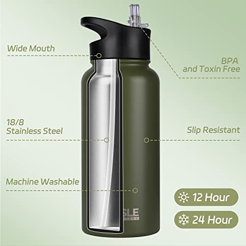 32 oz Insulated Water Bottle Stainless Steel Double Walled Vacuum Sports Water Bottle with 2 Lids (4 Count)