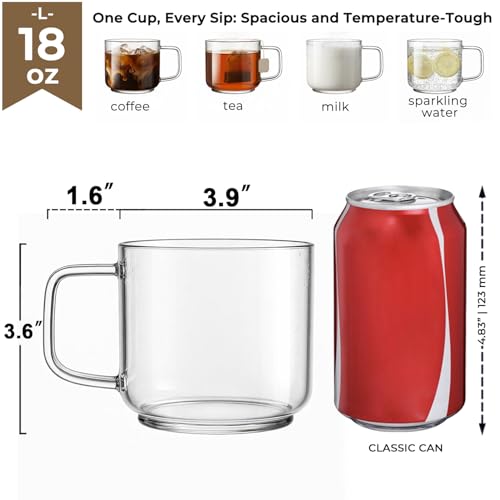 18oz Glass Coffee Mugs Set of 2 (36 Count)