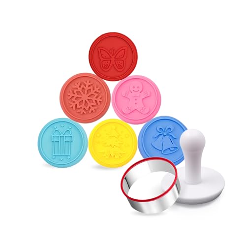 6PCS Silicone Cookie Stamp Press Christma Cookie Set Cookie Cutter Biscuit for DIY Christmas and Daily Baking