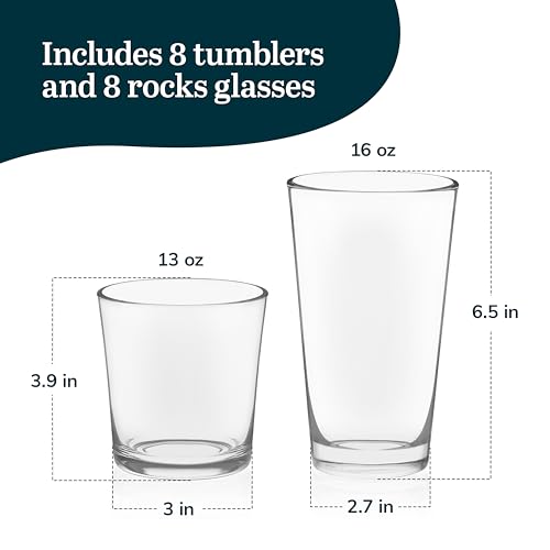 Preston Tumbler & Rocks Drinking Glasses Set of 16 (16 Count)