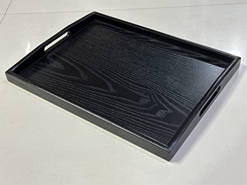 Serving Tray Large Black Wood Rectangle Food Tray Butler Tray Breakfast Tray with Handles