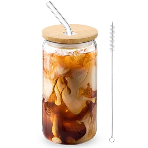 Glass Cups with Lids and Straws