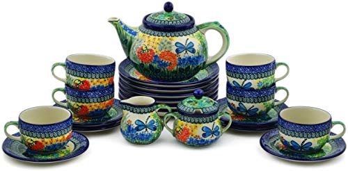 Polmedia Polish Pottery Tea or Coffee Set for Six UNIKAT