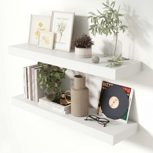 32 Inch Floating Shelves for Wall White Shelves Set of 2