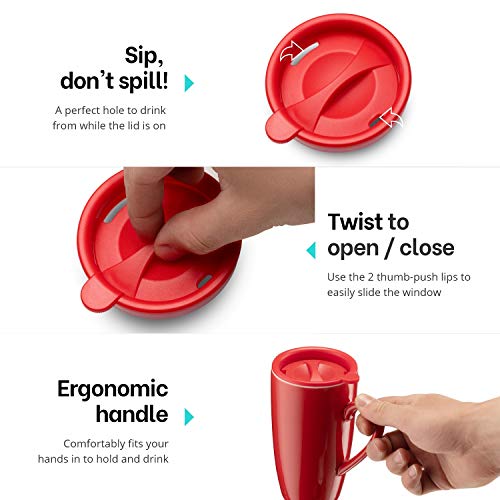 6 Pack Ceramic Coffee Mug Set with Lids (6 Count)