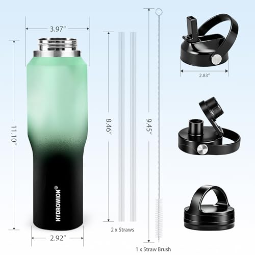 40 oz Insulated Water Bottle with Straw fit in Car Cup Holder